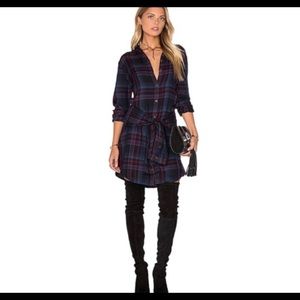 Michael Stars Tie Waist Plaid Shirt Dress